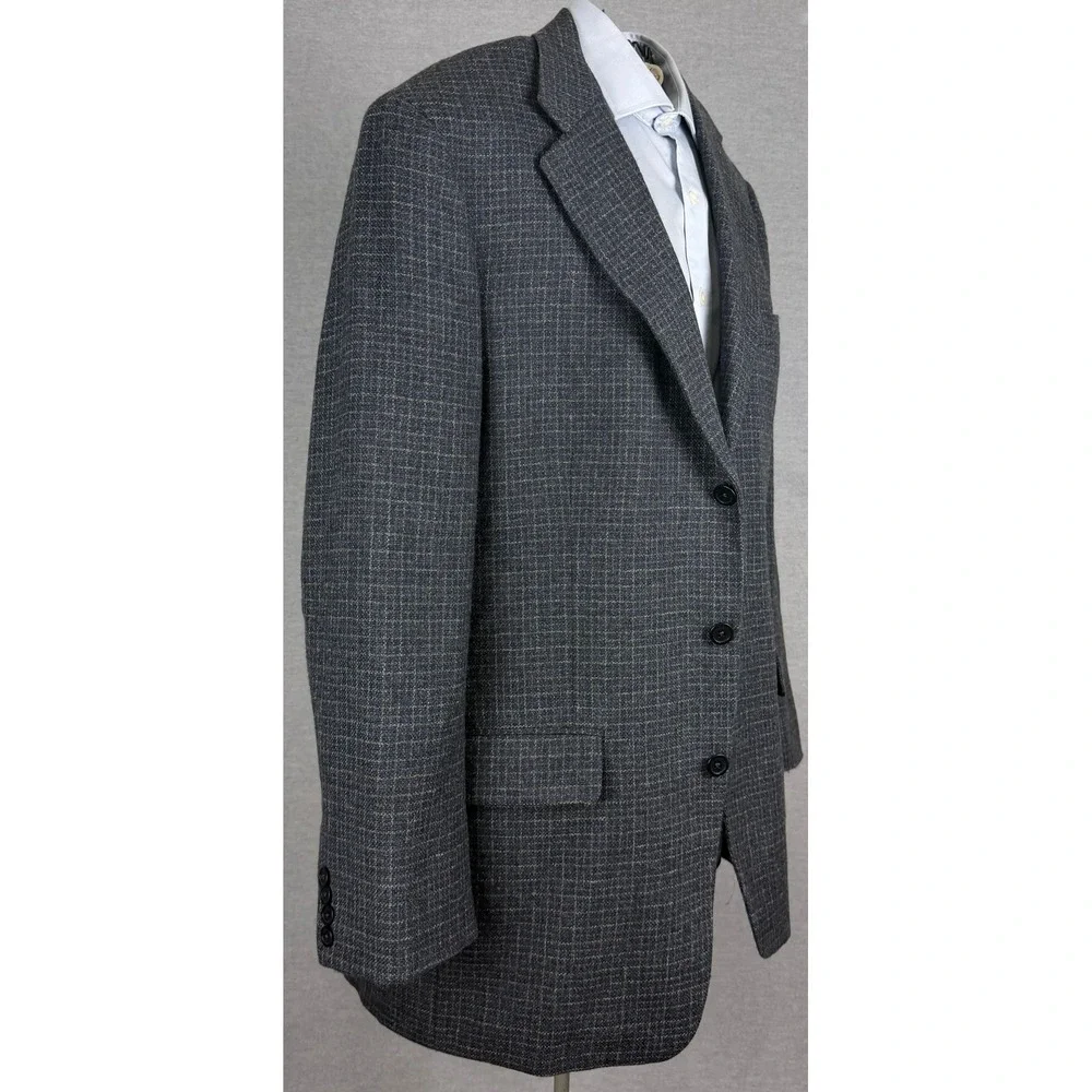 Southwick Mens 42L Sport Coat Blazer Grey Blue Micro Check USA Made